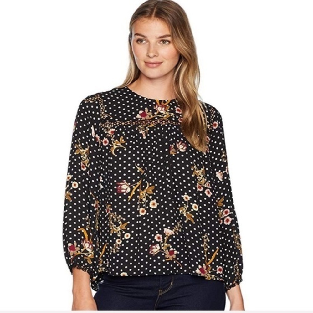 Ivanka Trump XS Black Polka Dot Floral Blouse